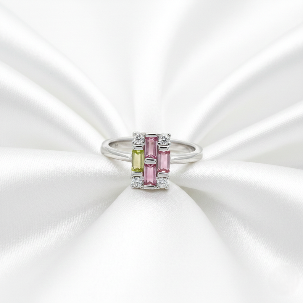 Silver Radiant Geometric Cluster Ring For Her