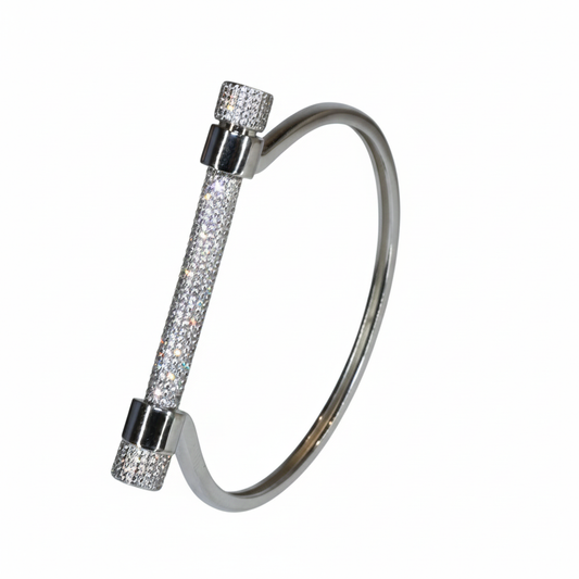 Silver Pave Screw Bar Bangle Bracelet