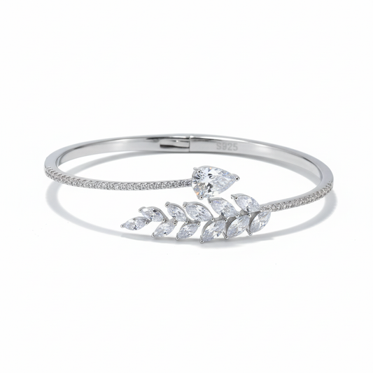 Silver Sparkling Laurel Leaf Bracelet For Her