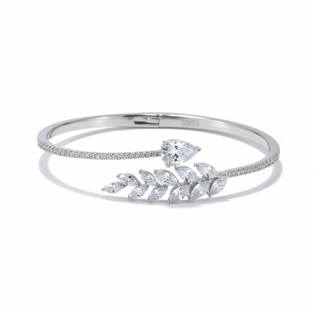 Silver Sparkling Laurel Leaf Bracelet For Her