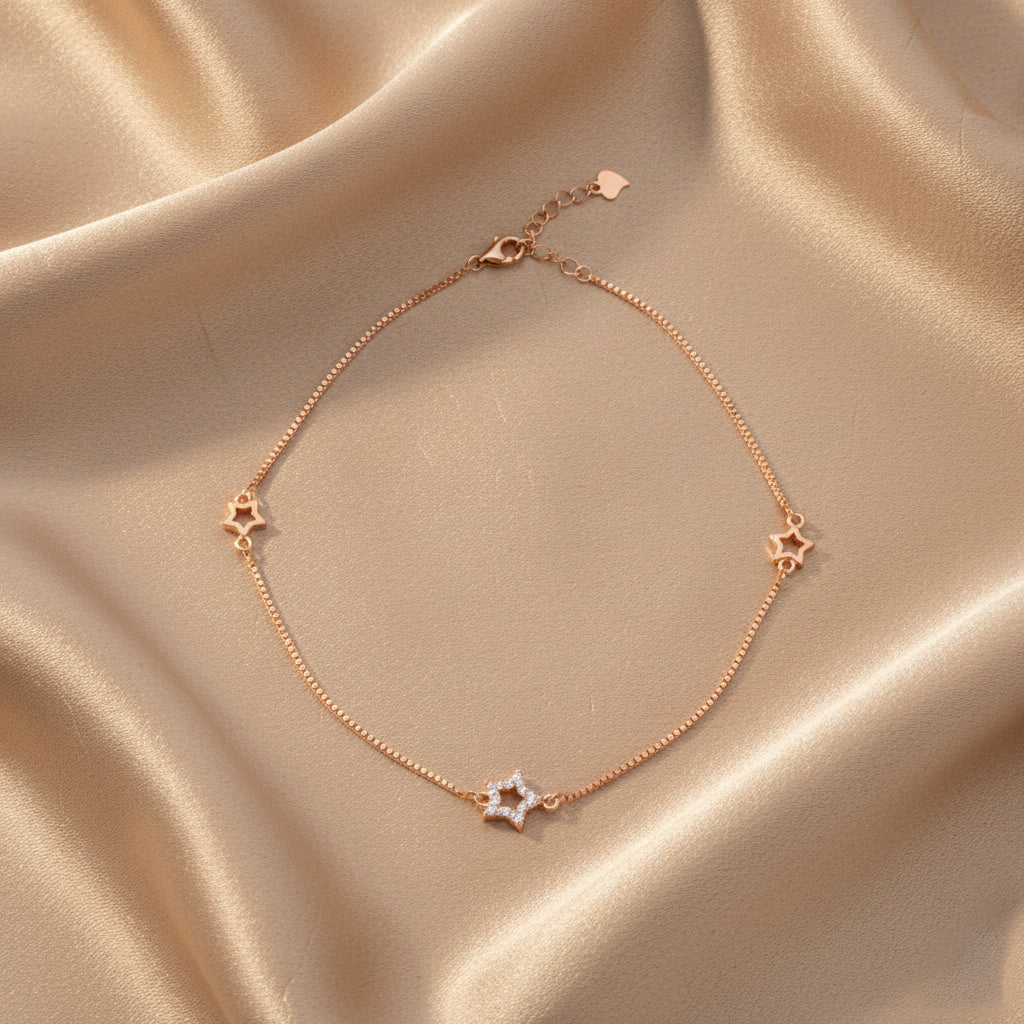 Silver Trendy Rose gold star Anklet for her