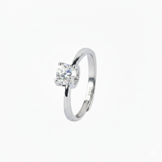 Silver Classic Solitaire (CZ) Diamond Look Adjustable ring for her
