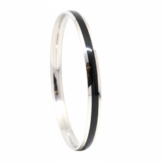 Silver Monochrome Edge black strip Mens Bracelet ( kada ) for him