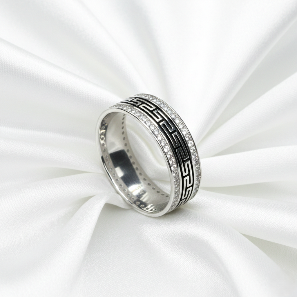 Sterling Silver Greek Key Meander Band Ring for him