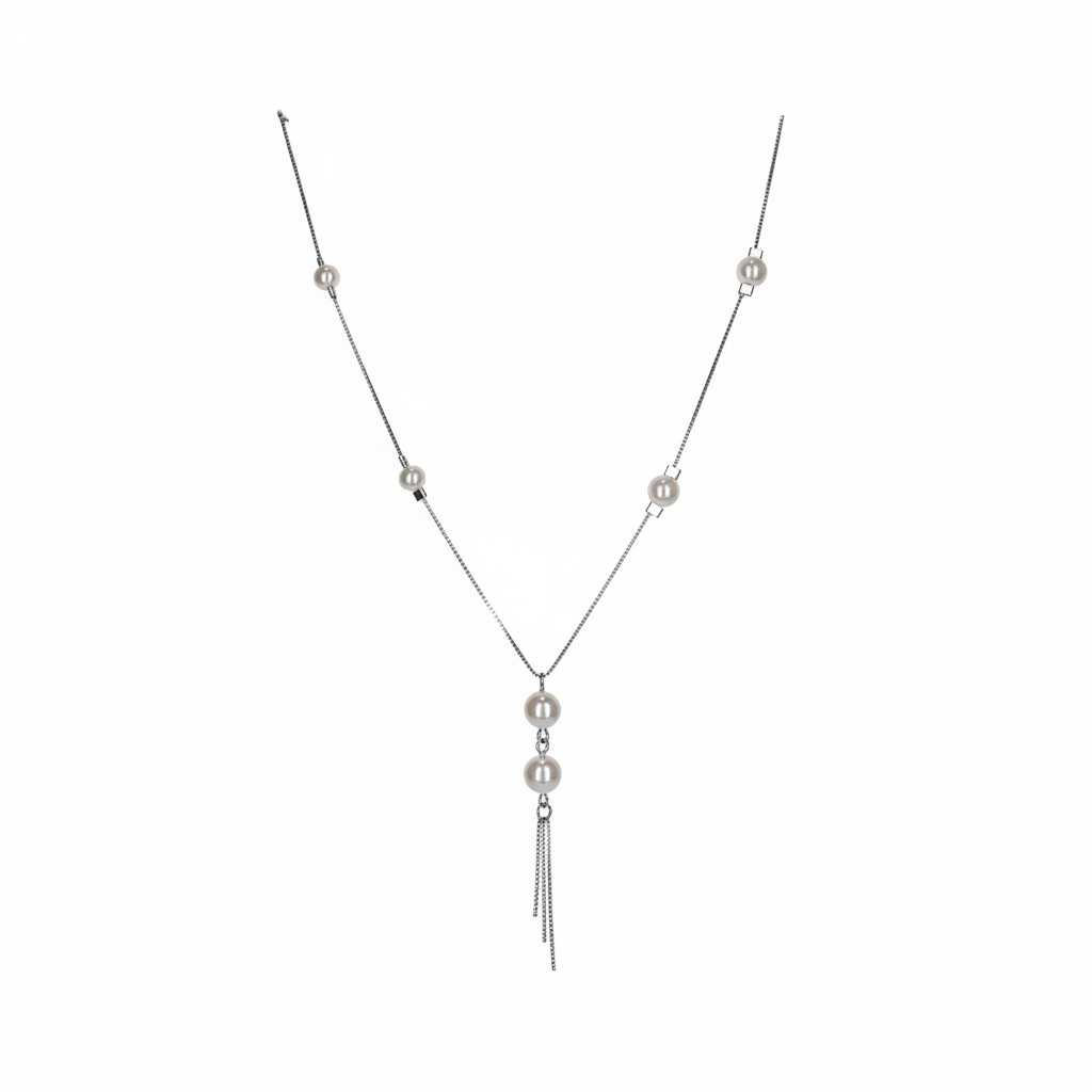 Silver Elegant Pearl Drop Lariat Chain For Her