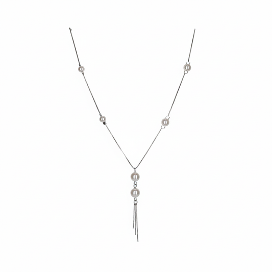 Silver Elegant Pearl Drop Lariat Chain For Her