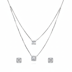 Silver Geometric Halo Pendant set