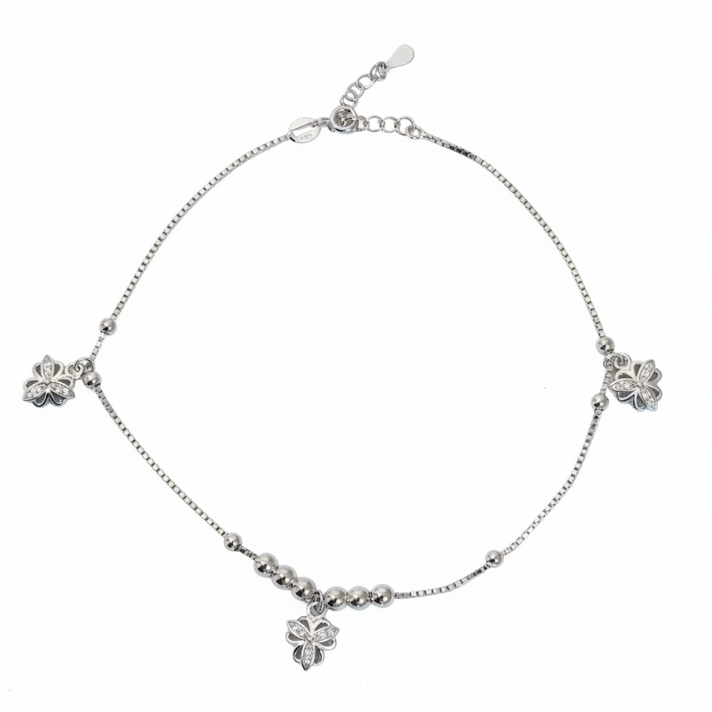 Silver Blossomed Flower Anklet