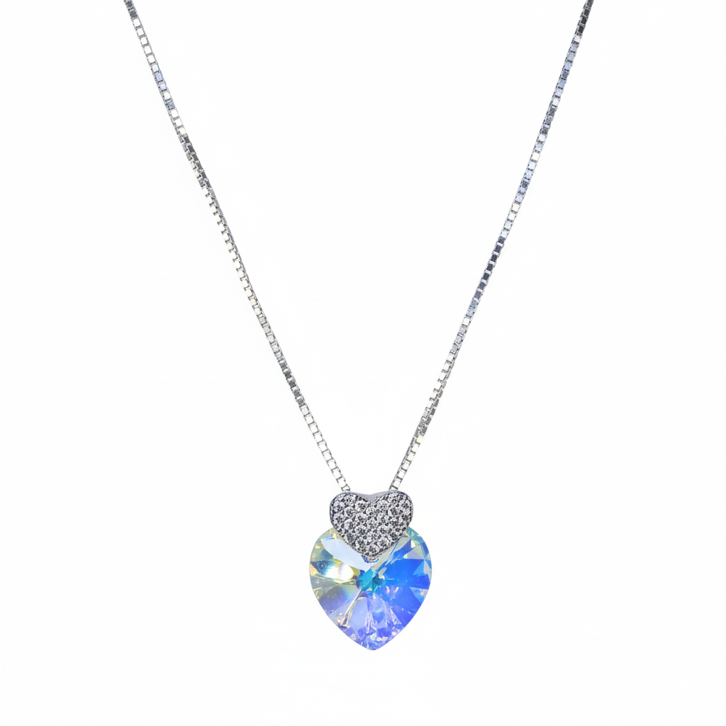 Silver Dual Heart Pave Pendant