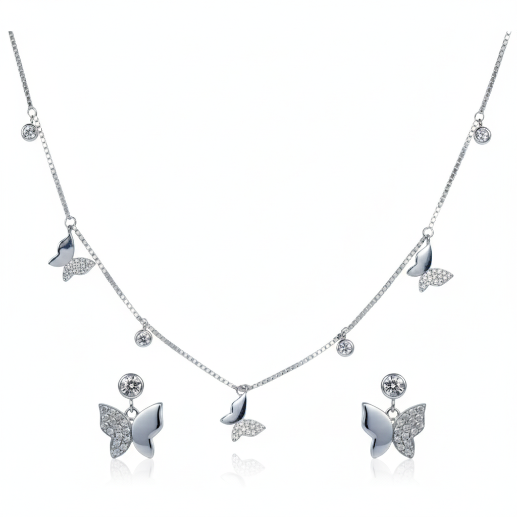 Silver Elegant Butterfly Pave Necklace