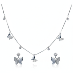 Silver Elegant Butterfly Pave Necklace