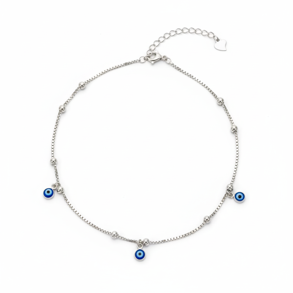 Silver Sleek and delicate  Evil eye Anklet For her