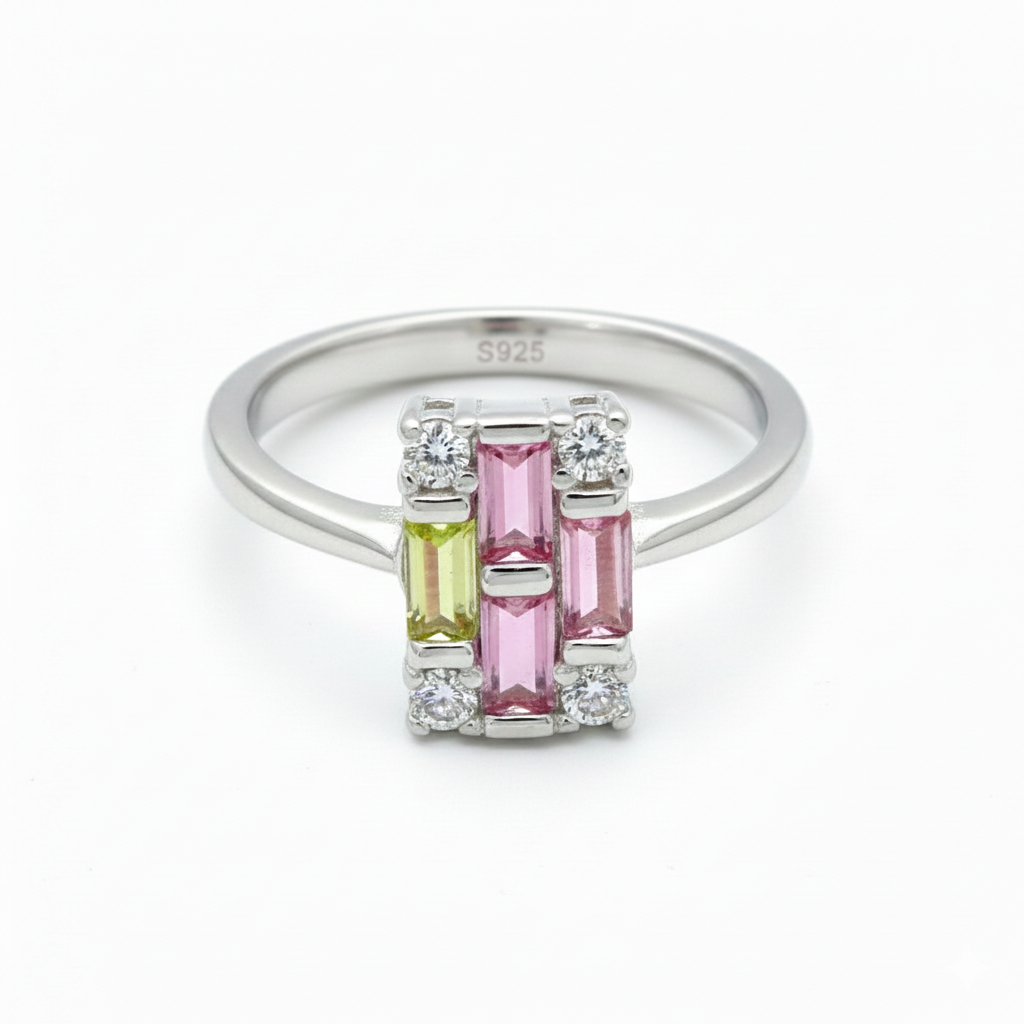 Silver Radiant Geometric Cluster Ring For Her