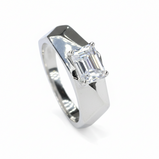 Sterling Silver Emerald-Cut Solitaire Signet Ring for Him