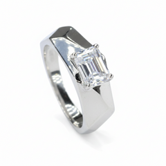 Sterling Silver Emerald-Cut Solitaire Signet Ring for Him