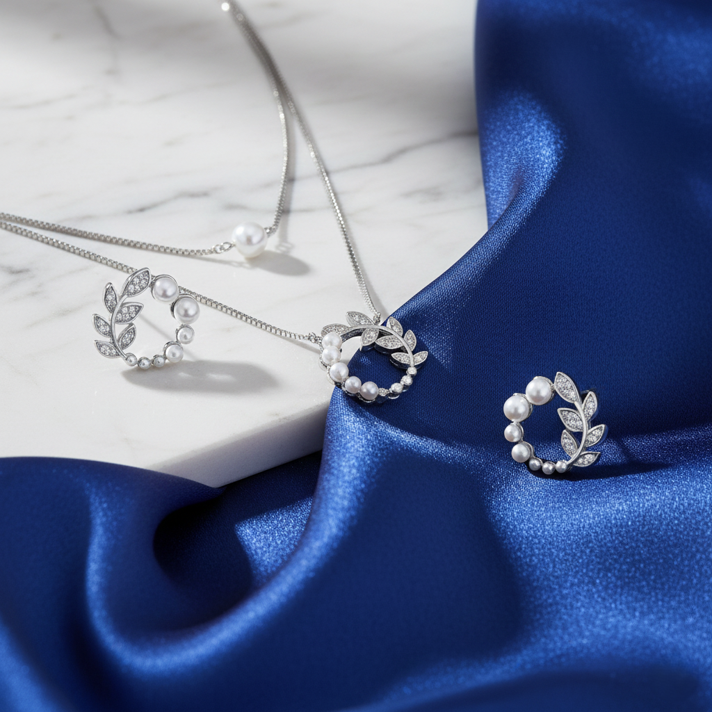 Silver Luminous Pearl Pendant Set