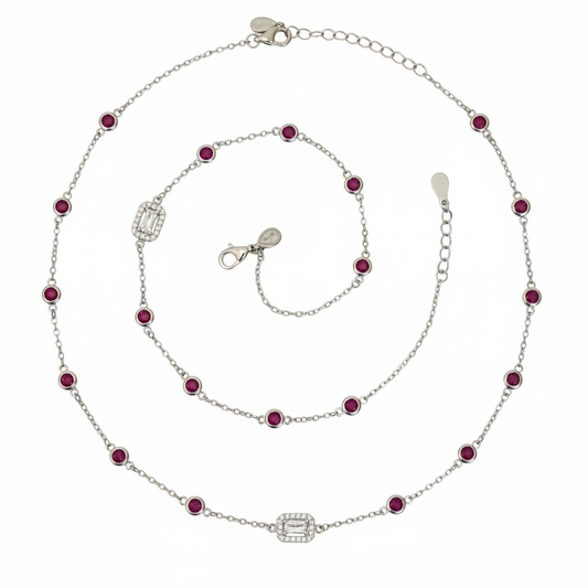 Silver Ruby Red anklet For her