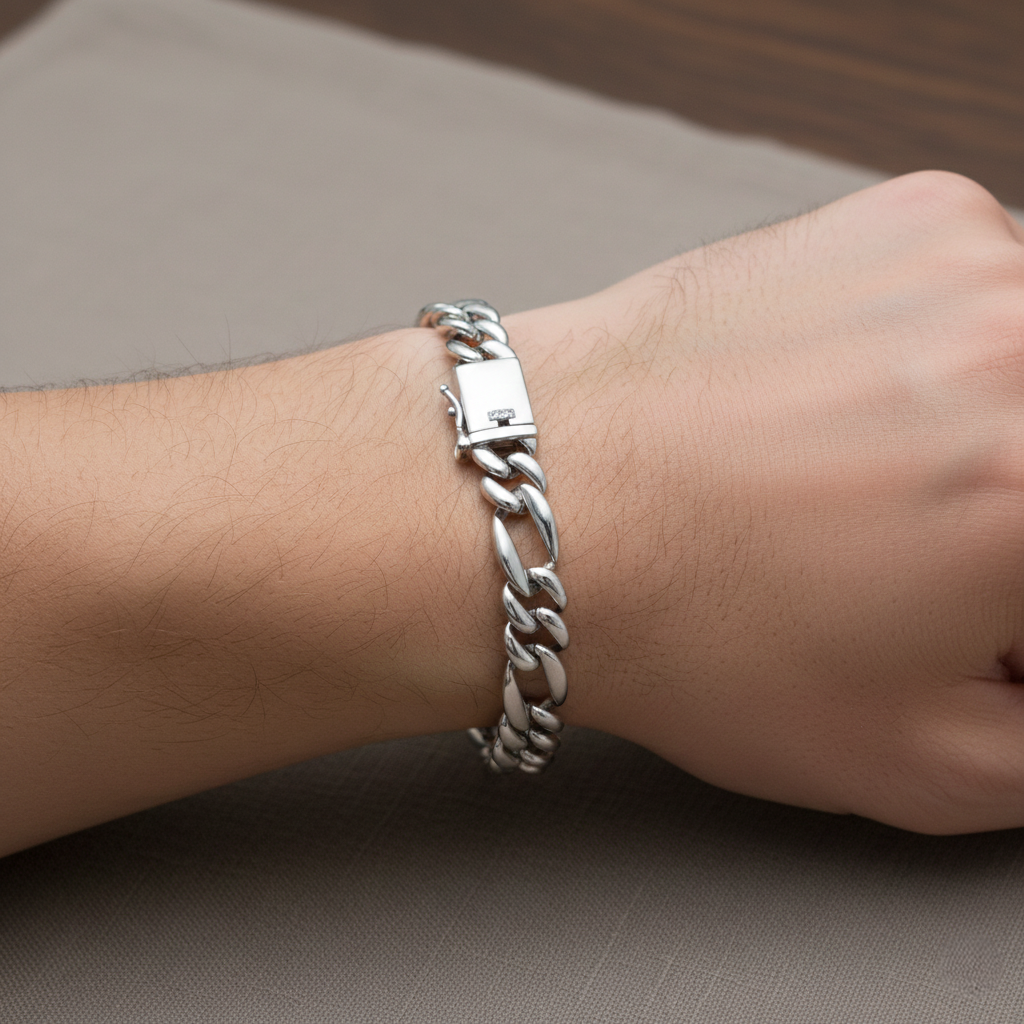 925 Silver Men's Classic figaro link chain Bracelet