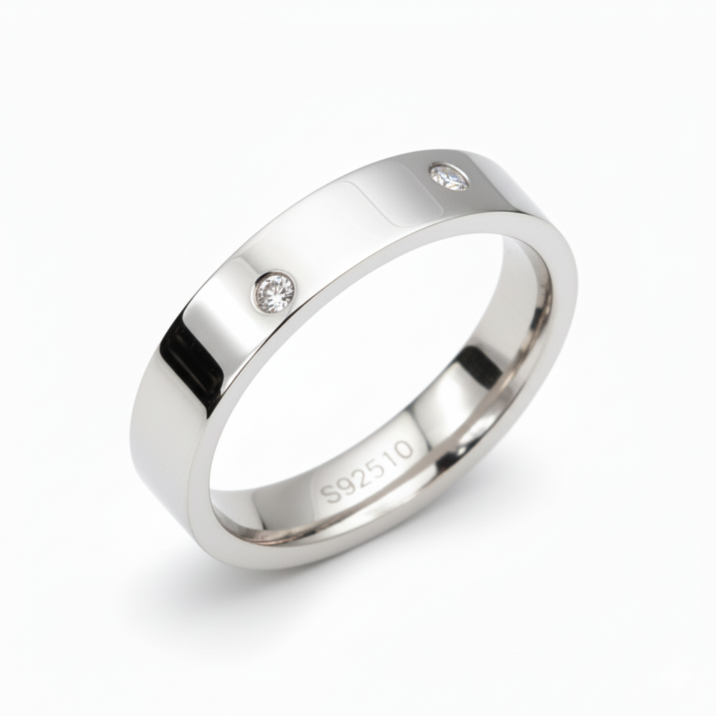 Silver Modern & Minimal CZ diamond Band ring