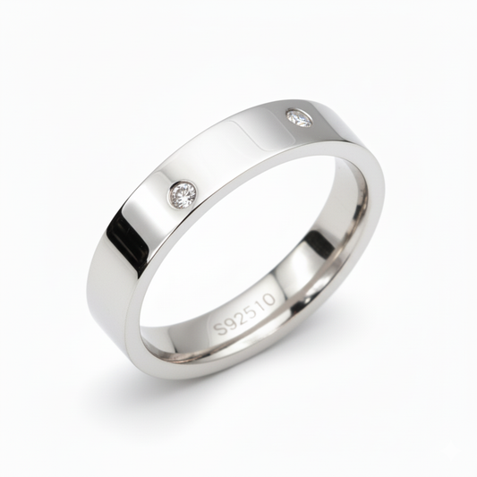 Silver Modern & Minimal CZ diamond Band ring