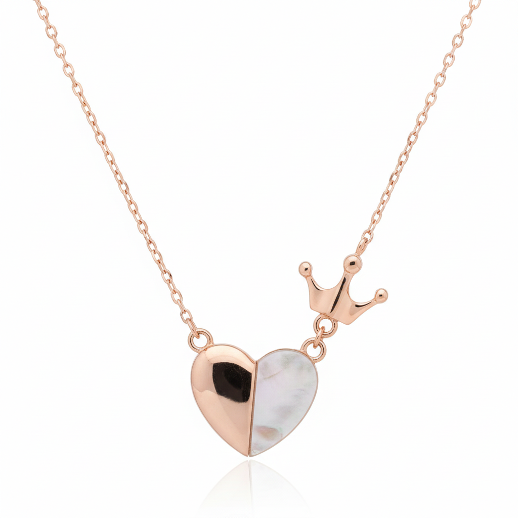 Rose Gold Royal Heart & Crown Pendant