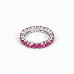 Silver Red Crimson & Crystal Eternity Band For Her
