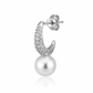 Silver Crescent shaped Pearl drop earrings in Bali pattern
