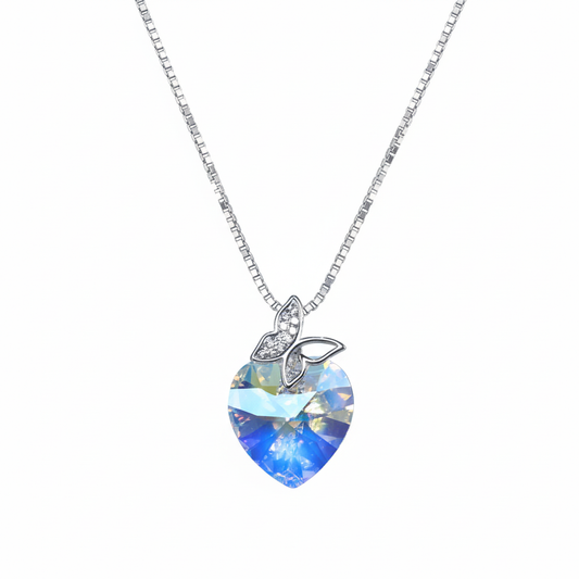 Silver Butterfly Bail Heart Crystal Pendant