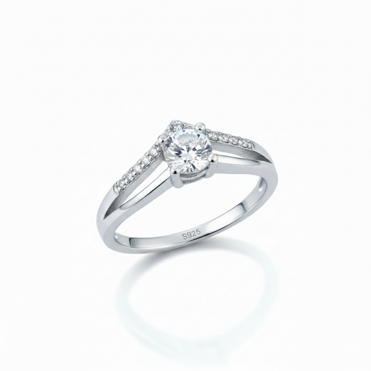 Silver V-Shaped Solitaire (CZ) Diamond Ring for her