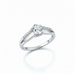 Silver V-Shaped Solitaire (CZ) Diamond Ring for her