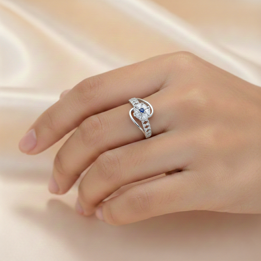 Blue Daisy Bloom Statement Ring