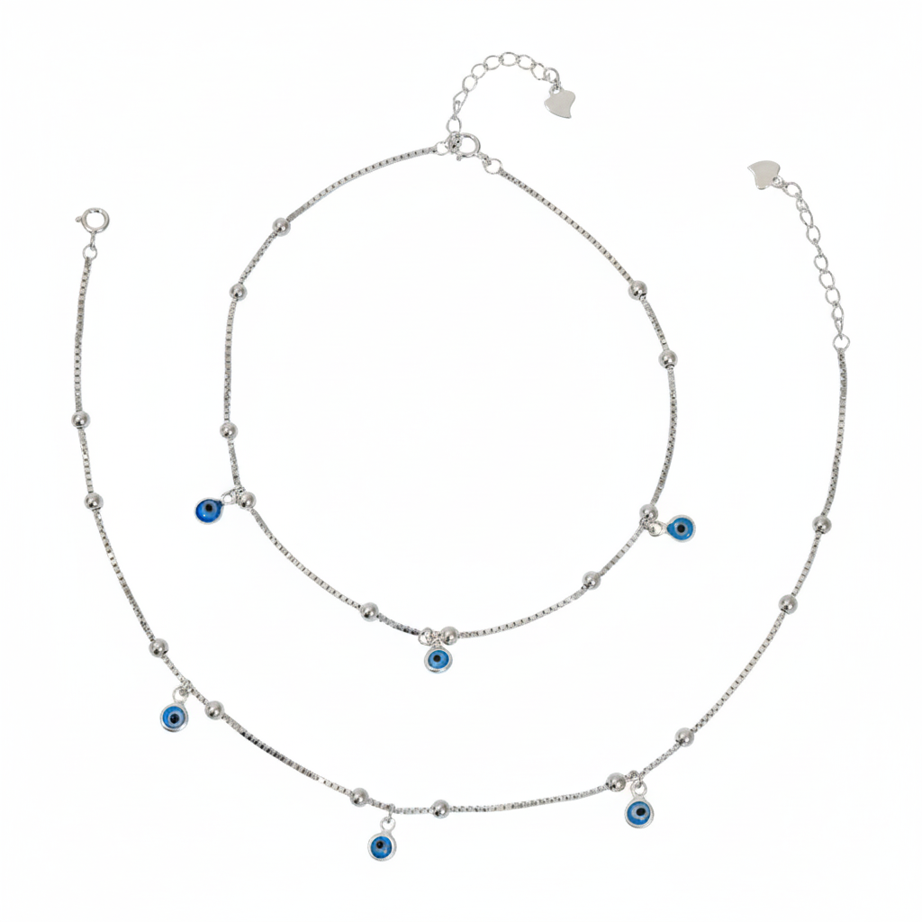 Silver Sleek and delicate  Evil eye Anklet For her