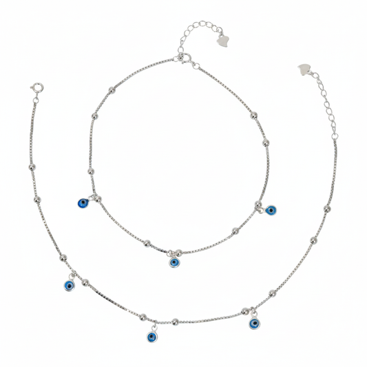 Silver Sleek and delicate  Evil eye Anklet For her