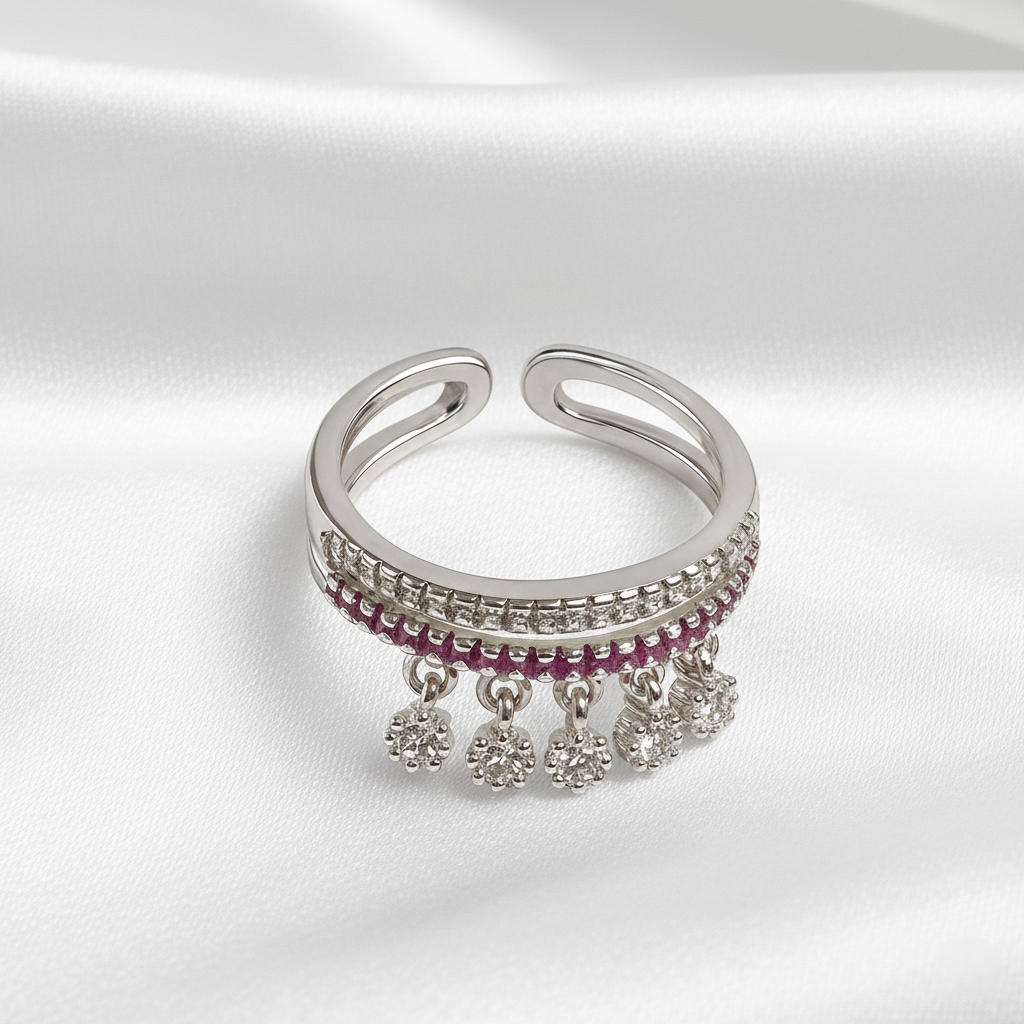 Silver Trendy Charms Adjustable Ring