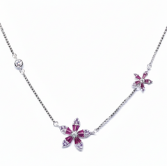 Silver Radiant Pink Floral Pendant Set