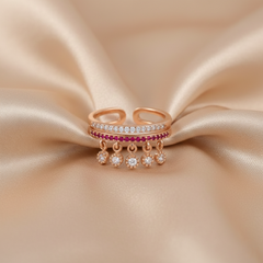 Rose Gold Sparkling Dual-Band Dangle Charm Ring for her