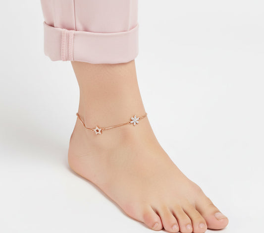 Rose gold Flower and Star Anklet