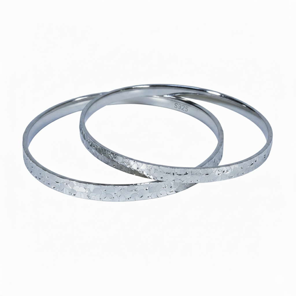 Silver Evergreen Hammered Textured Baby Bangles ( For 2-4 Years )