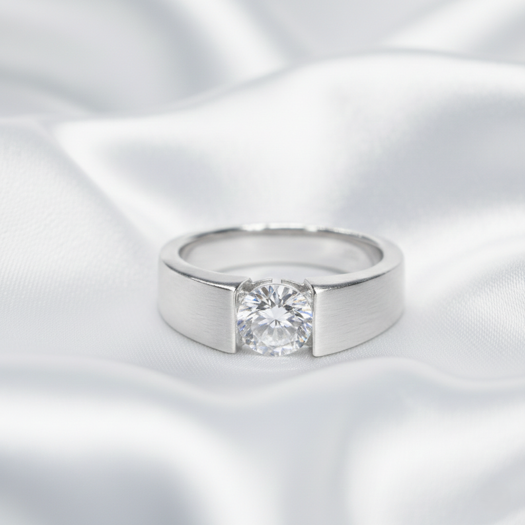 Stardust Meteorite Notched Ring in Sterling Silver