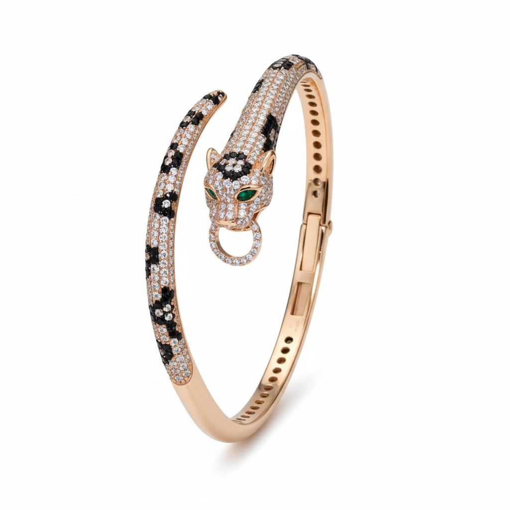 Rose Gold Jaguar Head Hinged Bracelet For Her