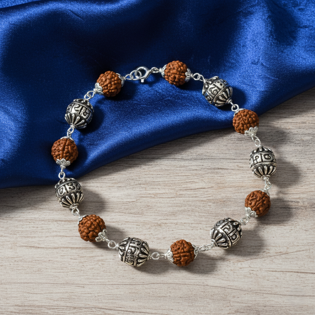 Silver Om Namah Shivaay Rudraksh Bracelet