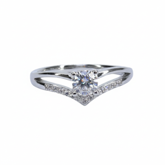 Silver V-Shaped Solitaire (CZ) Diamond Ring for her
