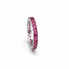 Silver Red Crimson & Crystal Eternity Band For Her