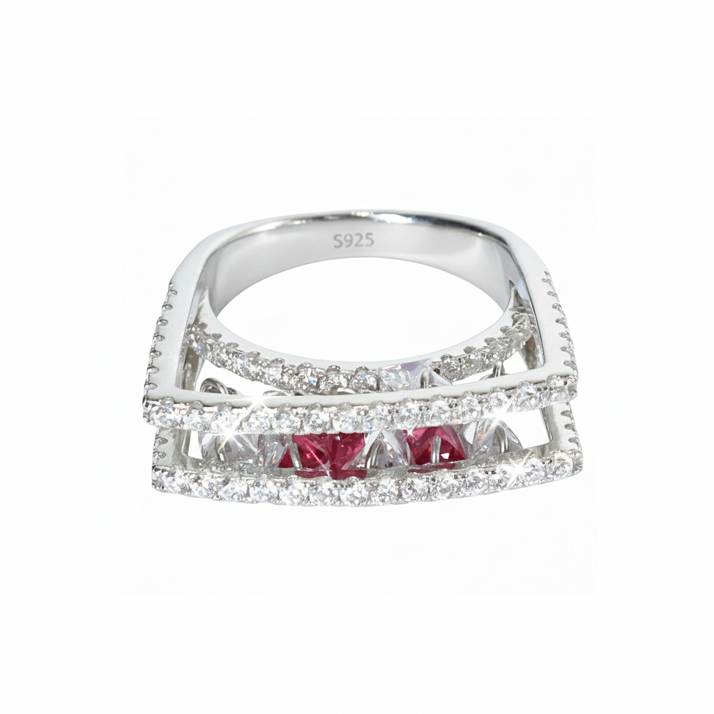 Silver Daisy Pink Double Band Ring For Her