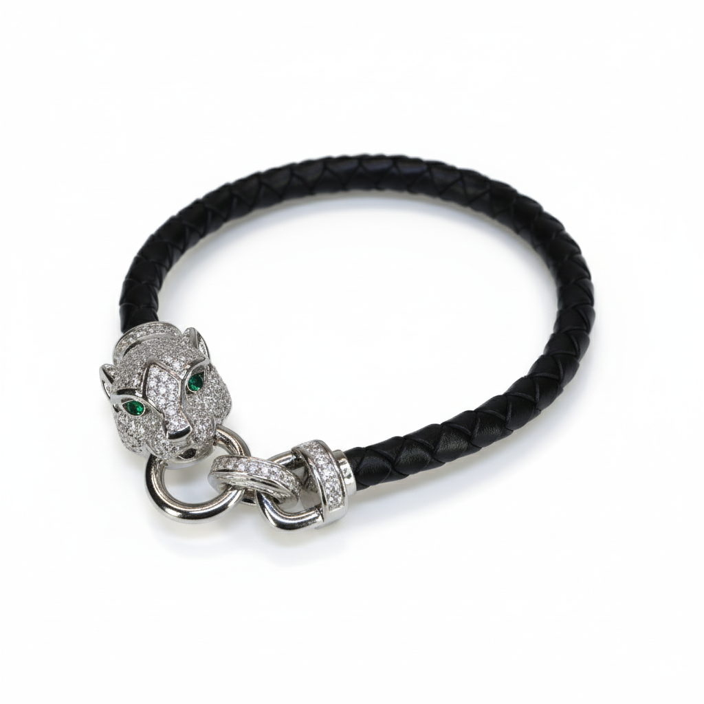 Silver Luxury Leather Panther Bracelet For Her