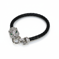 Silver Luxury Leather Panther Bracelet For Her