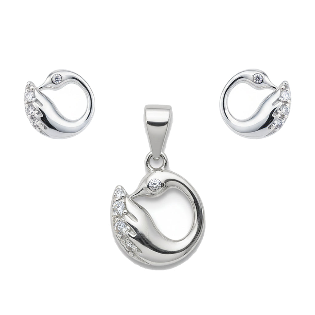 Silver Dazzling Swan pendant set