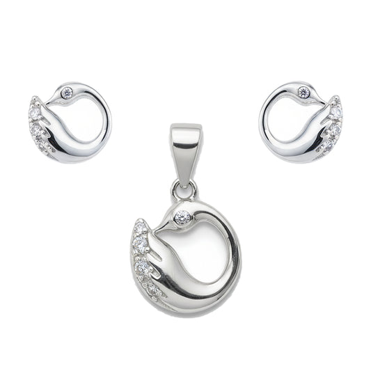 Silver Dazzling Swan pendant set