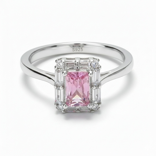 Silver Radiant Pink Statement Ring For Her