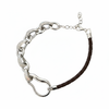 925 Silver Pave Link & Braided Leather Statement Bracelet
